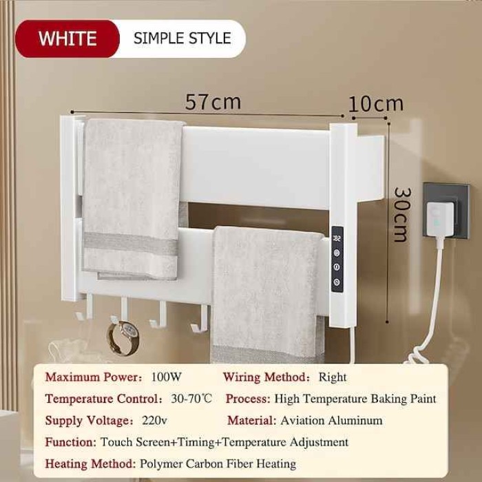 Wall Mounted Electric Towel Warmer with Timer & Temperature Multi-Level Adjustments Hardwired & Plug-in Fast Heating Adorable Contemporary Modern Aluminum 1PC