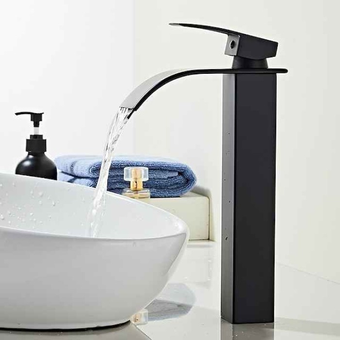 Bathroom Sink Faucet - Waterfall Stainless Steel / Painted Finishes Centerset Single Handle One HoleBath Taps