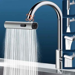 Faucet accessory - Waterfall Kitchen Tap Universal Bathroom Kitchen Faucet Multi Function 4 in 1 360 Swiveling Sprayer Head Filter