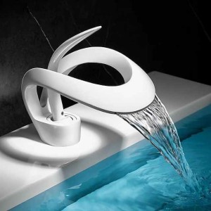 Bathroom Sink Faucet, Modern Waterfall Electroplated, Painted Finishes Mount Outside Single Handle One Hole Bath Taps