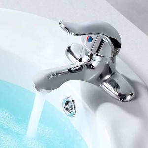 Classic Bathroom Sink Faucet, Standard Mount Outsides Single Handle Two Holes Bath Taps in Electroplated Finish