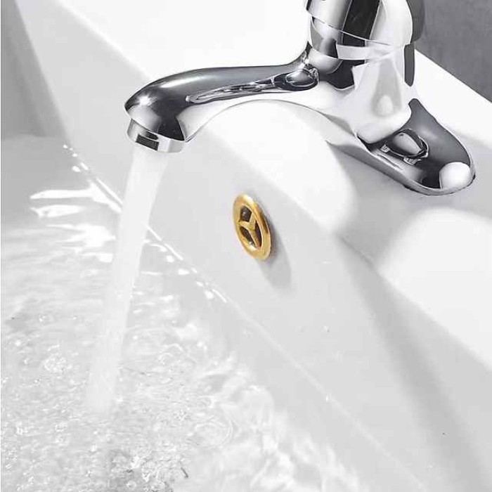 Classic Bathroom Sink Faucet, Standard Mount Outsides Single Handle Two Holes Bath Taps in Electroplated Finish