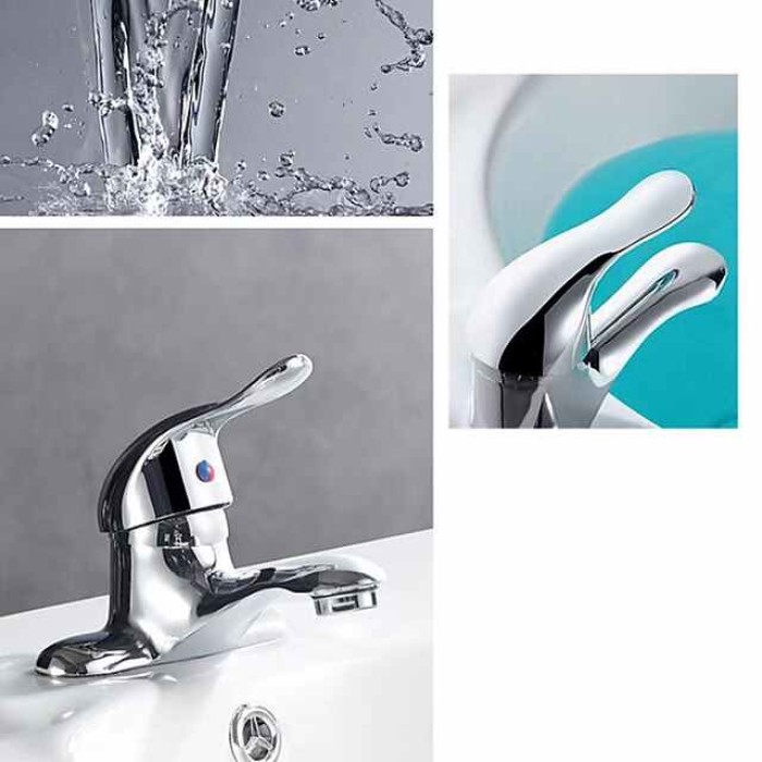 Classic Bathroom Sink Faucet, Standard Mount Outsides Single Handle Two Holes Bath Taps in Electroplated Finish