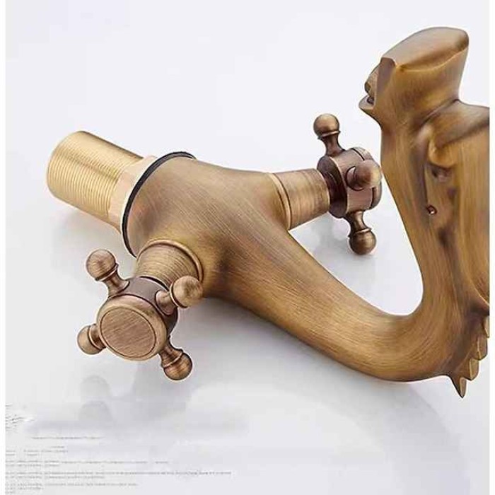 Bathroom Sink Faucet - Loong Style Dragon Shape Classic Mount Outside Single Handle One Hole Bath Taps in Antique Brass