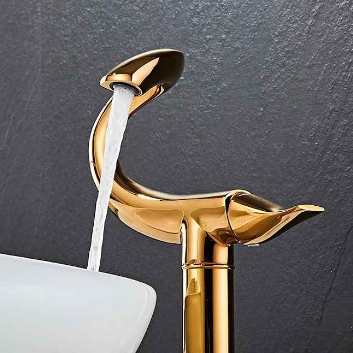 Classic Bathroom Sink Faucet, Center-set Single Handle One Hole Tall Vessel Bath Taps in Electroplated Finishes