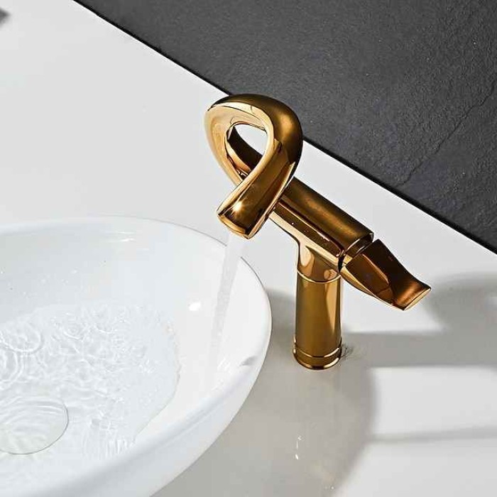 Classic Bathroom Sink Faucet, Center-set Single Handle One Hole Tall Vessel Bath Taps in Electroplated Finishes