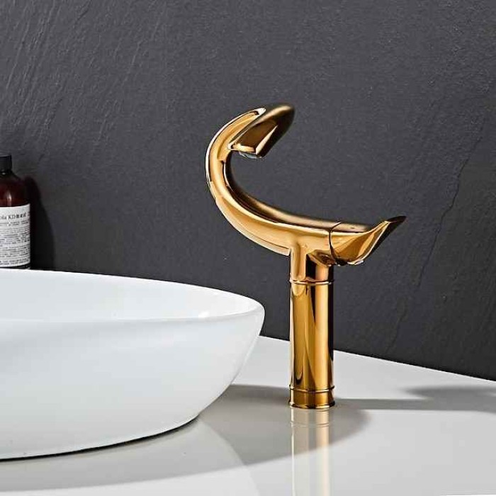 Classic Bathroom Sink Faucet, Center-set Single Handle One Hole Tall Vessel Bath Taps in Electroplated Finishes