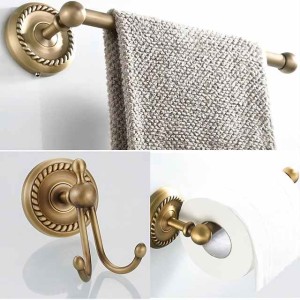 Towel Holder Antique Brass Vintage Wall Mounted Bathroom Accessory Set for Drilling Shower Wall Retro Country House Style Towel Hooks Toilet Paper Holder