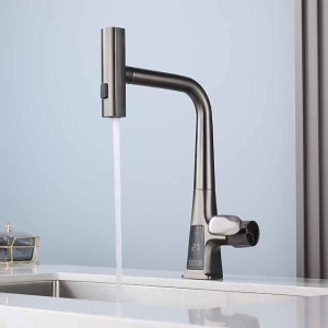 Pull-Out Kitchen faucet with LED Temperature Digital Display, Single Handle One Hole Center-set Modern Contemporary Kitchen Taps