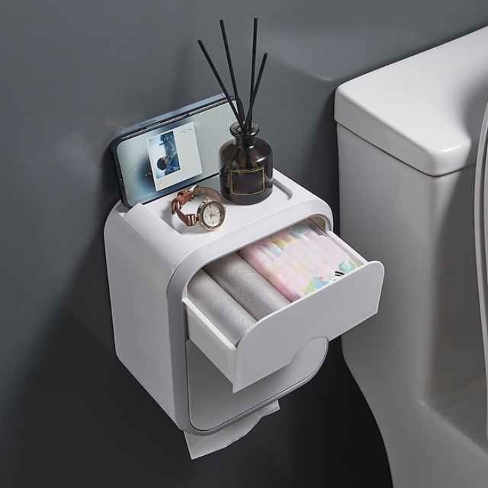 Tissue Box Multi-function Toilet Paper Holder Box Wall-mounted Waterproof Toilet Paper Organizer Box Bathroom Storage Products