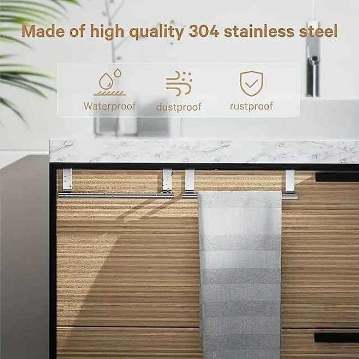 1PC Stainless Steel Towel Rack for Bathroom and Kitchen-curved DoorStorage with Hanging Shelf-home Organizer and Accessory