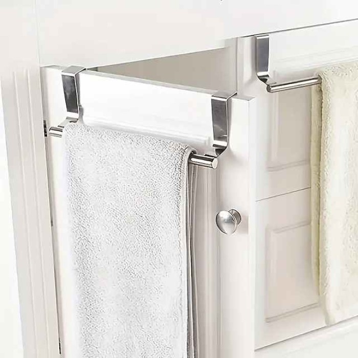 1PC Stainless Steel Towel Rack for Bathroom and Kitchen-curved DoorStorage with Hanging Shelf-home Organizer and Accessory