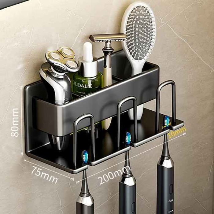 Black Gold Toothbrush Rack Bathroom Toilet Non Perforated Wall Mounted Electric Mouthwash Cup Brush Cup Wall Mounted Space Aluminum Storage Rack