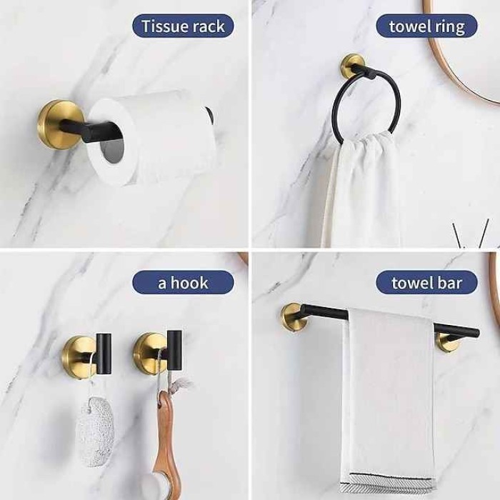 5/7pcs Stylish and Durable Stainless Steel Bathroom Hardware Set with Wall Mounted Towel Bar, Towel Ring, Toilet Paper Holder, and Towel Hooks - Enhance Your Bathroom Decor