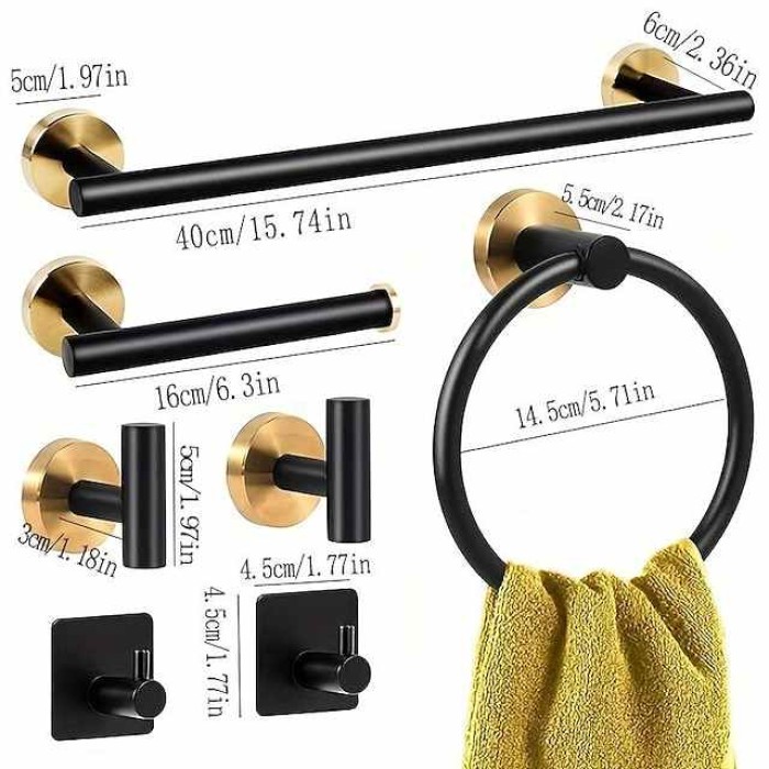 5/7pcs Stylish and Durable Stainless Steel Bathroom Hardware Set with Wall Mounted Towel Bar, Towel Ring, Toilet Paper Holder, and Towel Hooks - Enhance Your Bathroom Decor