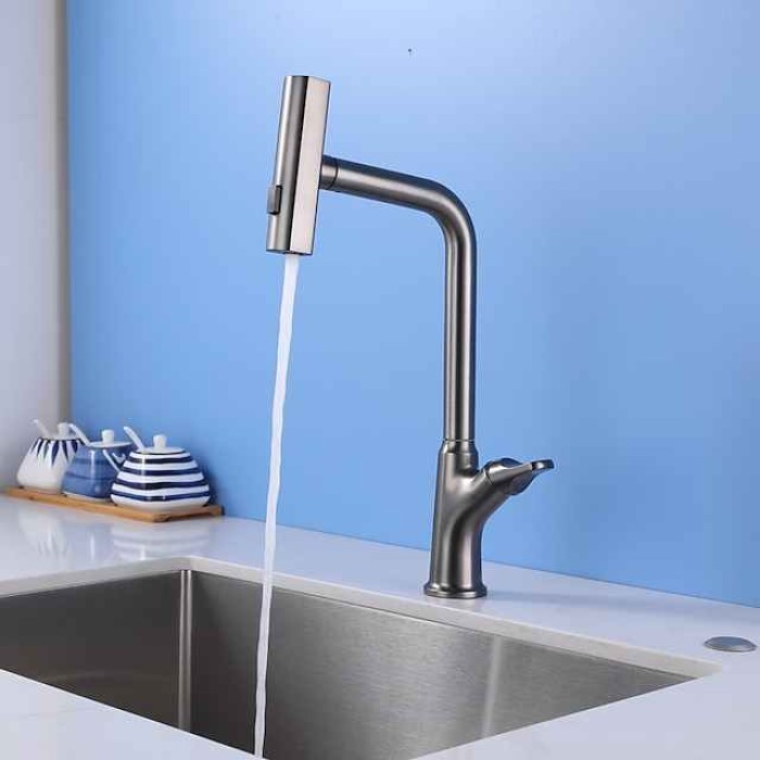 Waterfall Kitchen faucet, 3 in 1 Multi-functional Single Handle One Hole Pull-out Standard Spout Centerset Kitchen Taps