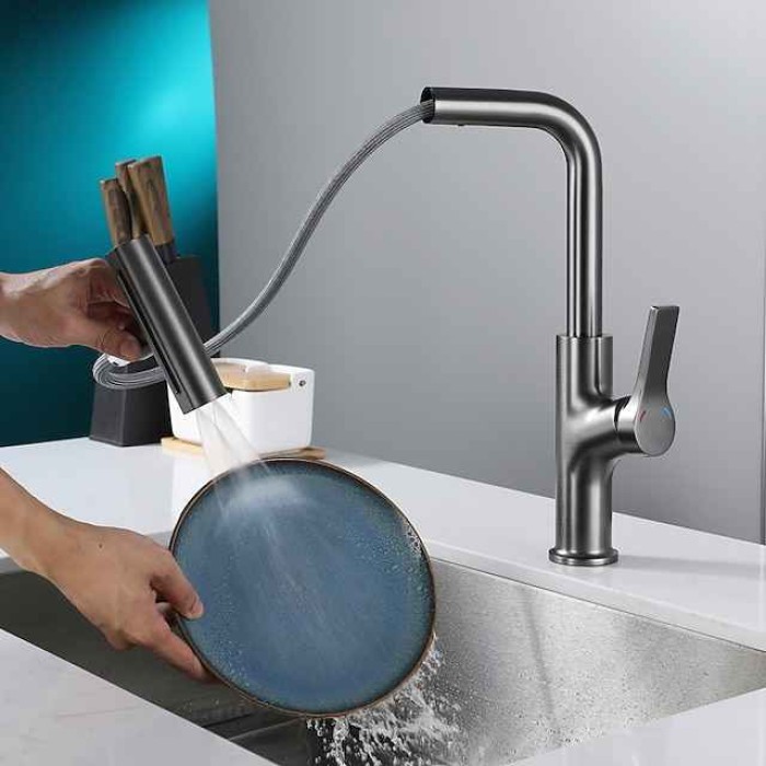 Waterfall Kitchen Faucet, Single Handle One Hole Pull-out Standard Spout Centerset Kitchen Taps