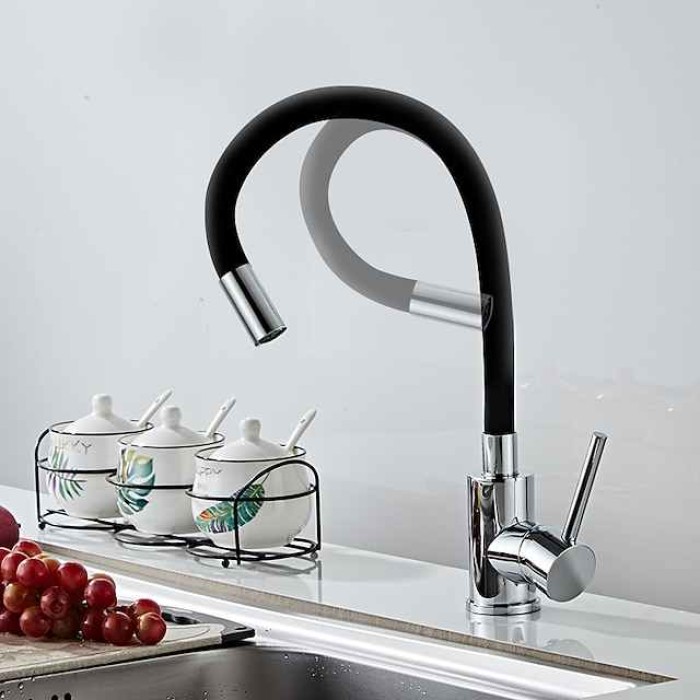 Kitchen faucet, Universal Pull-out Sprayer Single Handle One Hole Centerset Modern Contemporary Taps for Kitchen Sink