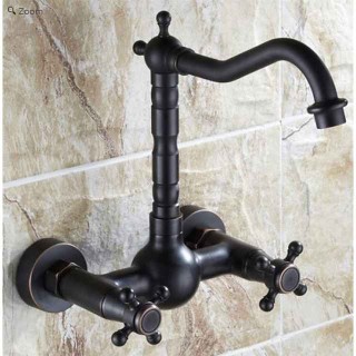 Traditional Bathroom Sink Mixer Taps Black Wall Mounted, 360° Rotatable Antique Retro Brass Sink Kitchen Tap Washroom Basin Bathtub Tub