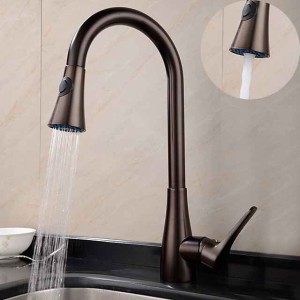 Single Handle Kitchen Faucet,Black One Hole Pull-out Standard Spout or Spray Type Standard Spout Oil-rubbed Bronze Kitchen Faucet with Cold and Hot Switch