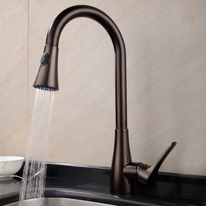 Single Handle Kitchen Faucet,Black One Hole Pull-out Standard Spout or Spray Type Standard Spout Oil-rubbed Bronze Kitchen Faucet with Cold and Hot Switch