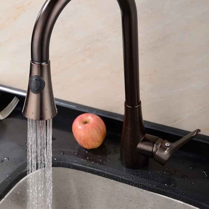 Single Handle Kitchen Faucet,Black One Hole Pull-out Standard Spout or Spray Type Standard Spout Oil-rubbed Bronze Kitchen Faucet with Cold and Hot Switch